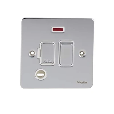 Image of Schneider Electric Ultimate Flat Plate Switched Fused Connection Unit, with Neon Indicator and Flex Outlet, GU5214WPC, Polished Chrome White Insert