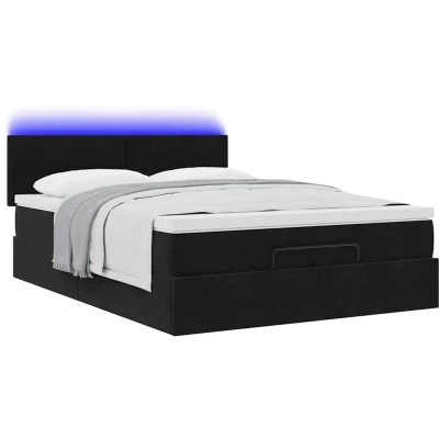 Image of vidaXL Ottoman Bed with Mattress &amp; LEDs Black 140x200cm Velvet