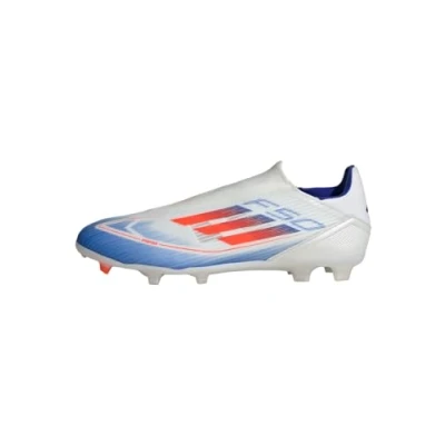 Image of adidas Performance F50 League Laceless FG/MG Moulded stud football boots, Men&#039;s, Size: 11.5, Footwear white/solar red/lucid blue Textile/synthetics
