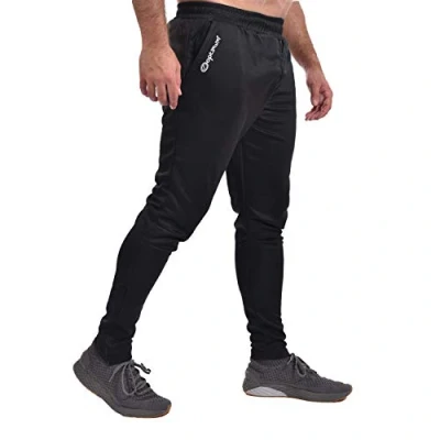 Image of Optimum Tempo Men&#039;s Skinny Tapered Tracksuit Jogging Bottoms with Zip Pockets Durable, Warm, and Lightweight for Sports, Gym, Casual Wear,Black, XS