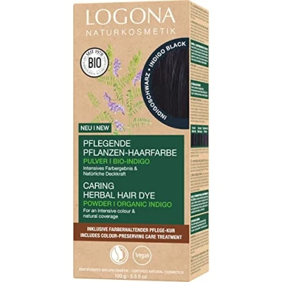 Image of LOGONA Naturkosmetik Nourishing vegetable hair colour, vegan colour powder with organic indigo for intense and shine, plant in black (black), 1 x 100 g