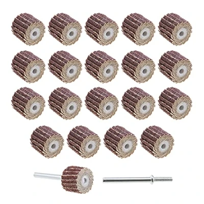 Image of eMagTech 20Pcs 120 Grit Flap Wheel Sandpaper Sanding Disc for Rotary Tools with Long Handle Shank Mandrel 13x12x3mm/0.51x0.47x0.12inch Emery Cloth Polish Tool Accessories