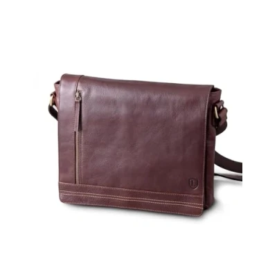 Image of Keswick Large Real Leather Messenger Bag in Brown