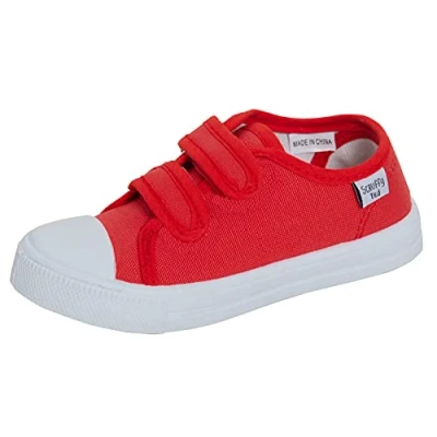 Image of Kids Canvas Shoes Boys Trainers Girls Pumps Unisex Easy Fasten Plimsolls Casual Red 12 UK Child