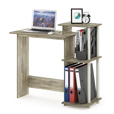 Image of Furinno Efficient Home Laptop Notebook Computer Desk, Study Writing Sonoma Oak/White, 100.6 (W) x 85.3 (H) 39.6 (D) cm