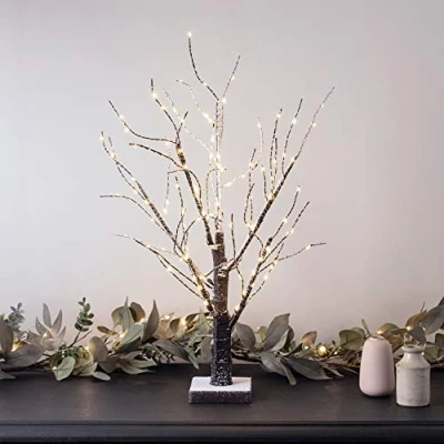 Image of 65cm Battery Operated Indoor Pre Lit Snow Dusted Twig Tree with 108 Warm White Micro LEDs by Lights4fun