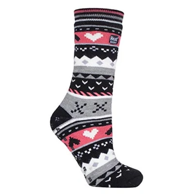 Image of HEAT HOLDERS LADIES Soul WARMING DUAL LAYER SLIPPER SOCKS 4 8 UK 37 42 EUR (BLACK/CORAL Warming, EUR)