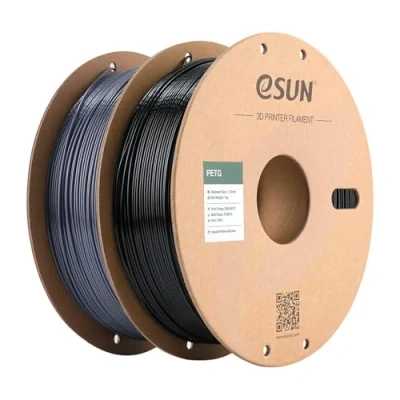 Image of eSUN PETG Filament 1.75mm, 3D Printer PETG, Dimensional Accuracy +/ 0.05mm, 1KG per Spool, 2 Spools Printing for Printers, Solid Black and Grey
