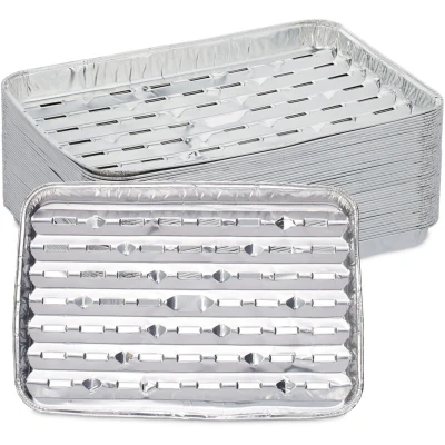 Image of Relaxdays Set of 40 Aluminium Trays, HWD: 3 x 34 22 cm, Square, with Holes, Indirect Grilling BBQ Tray 260 C, Silver
