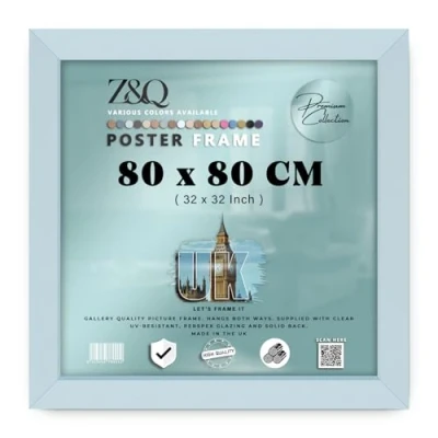 Image of Z&amp;Q Wall Mounted Poster Picture Frame Light Grey 80 x cm Display Painting Photo Print With HD Clear Perspex Both Ways Hanging Hooks MDF Wood 30x15mm Moulding