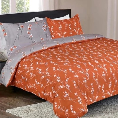Image of YORKSHIRE Bedding King Size Duvet Cover Sets Brushed Microfiber Printed Set Reversible Soft Quilt with 2 Pillow Cases (230 x 220 cm), Rust Flower