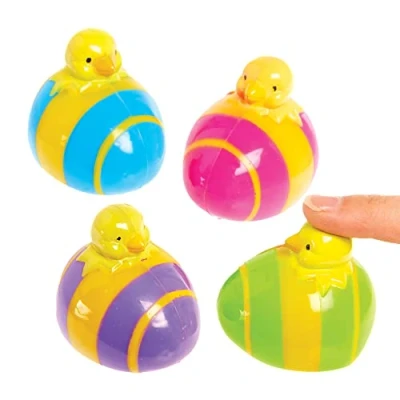 Image of Baker Ross FX471 Easter Chick Pull Back Racers Pack of 4, Racing Toys for Kids Party Bag Fillers