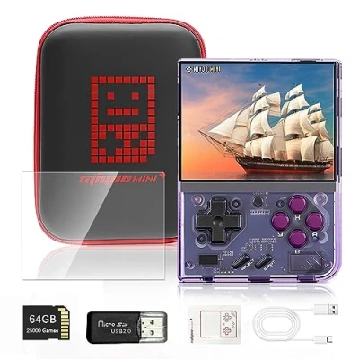 Image of Temoo Miyoo Mini Plus Retro Games Console, 64G Portable Handheld Game Supports 25000 Classic Games, Console With 3.5 Inch Ips Hd Screen And A Pouch.