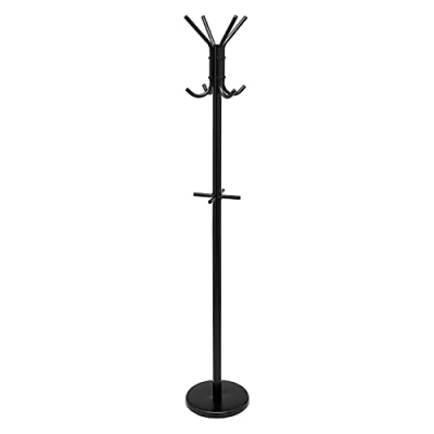 Image of Amazon Basics Hat and Coat Stand Rack, Black, 29.5 x 167 cm (L W H)