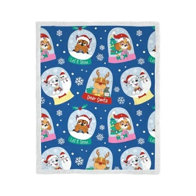 Image of Official Paw Patrol Fleece Christmas Blanket Super Soft Warm Throw with Sherpa Reverse, Xmas Chase, Rubble, Skye Design Perfect For Home, Bedroom, Sleepovers &amp; Camping Size 100 x 150cm
