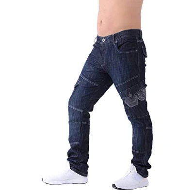 Image of Mens Jeans Crosshatch New CARGO Combat Dark Washed Straight Leg W34 L32