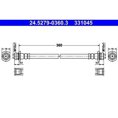 Image of 5156081A00 Brake Hose ATE 24.5279 0360.3 360mm SUZUKI: Jimny Off Road, Open Road Vehicle