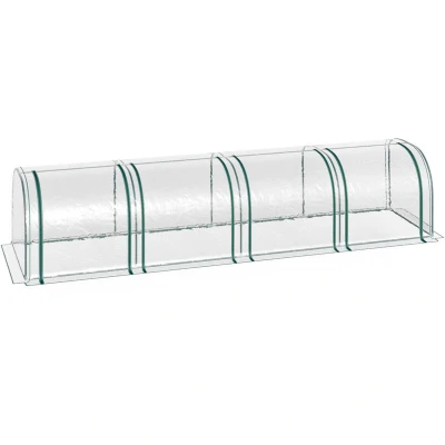 Image of Outsunny Tunnel Greenhouse Green Grow House Steel Frame W/Zipped Doors, Clear