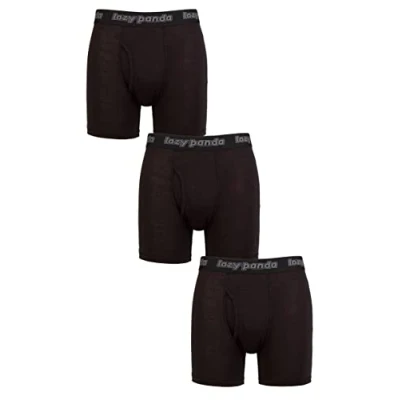 Image of 3 Pack Black Bamboo Boxer Shorts Men&#039;s Small Lazy Panda
