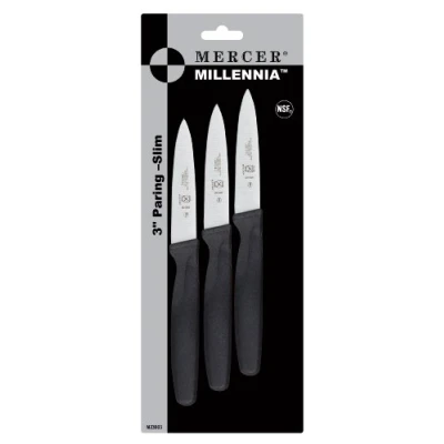 Image of Mercer Culinary Millennia 3 Inch Paring Knife Knives Slim (3 Pk.), Stainless Steel, Black, 15x10x3 cm