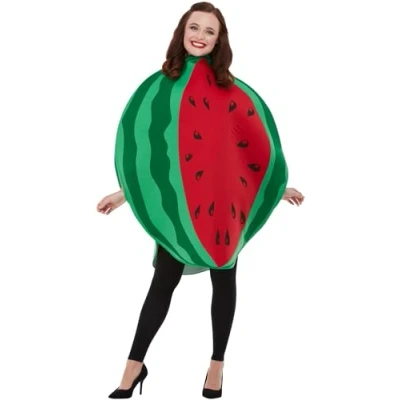 Image of Smiffys Watermelon Costume, Red &amp; Green with Tabard, Funny Fancy Dress, Food/Drink Dress Up Costumes