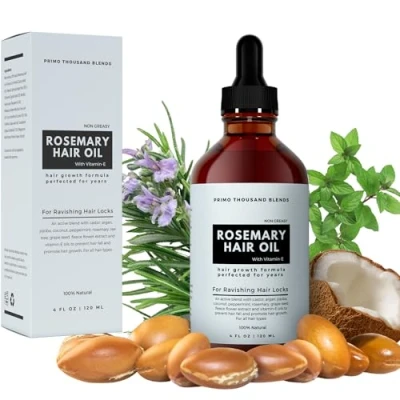 Image of Rosemary Oil for Hair Growth, 120ml diluted with natural oils Castor, Argan, jojoba, Peppermint, Coconut, tea tree, Vitamin E 100% Veganic Serum Skin Care £ Care, Non Greasy