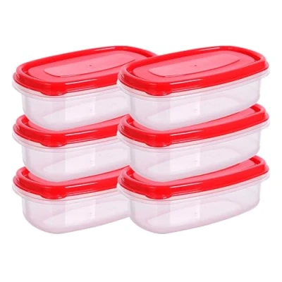 Image of HOMESHOPA Plastic Food Storage Containers, 700ml 6 Pack Rectangular Leakproof Airtight BPA Free Reusable &amp; Stackable Meal Prep Lunch Boxes, Microwave Freezer Dishwasher Safe