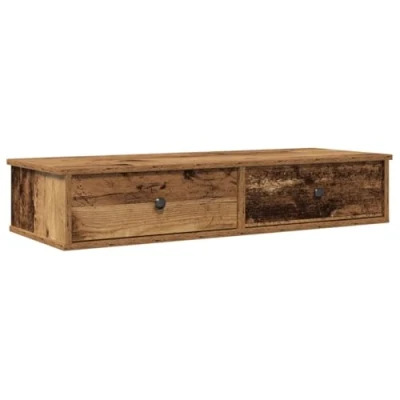 Image of vidaXL wall shelf with drawers old wood mount cabinet 100x37.5x19 cm engineered