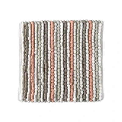 Image of Allure Luxury Striped Bobble Shower Mat 50 x 50cm, Hand Woven Supersoft Microfibre Square Bath (Blush)