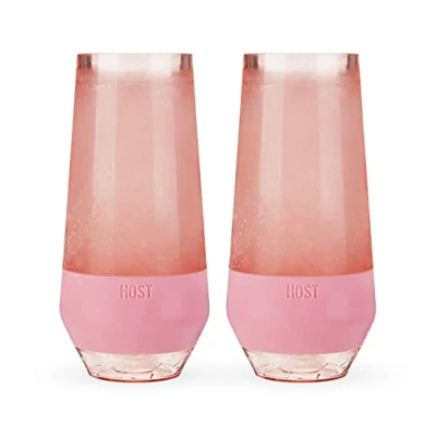Image of Host Champagne Freeze Cooling Cup, Double Wall Insulated Freezable Stemless Wine Glasses with Active Gel Silicone Grip, Set of 2, 9 oz (266 ml) Blush Tint (10038)