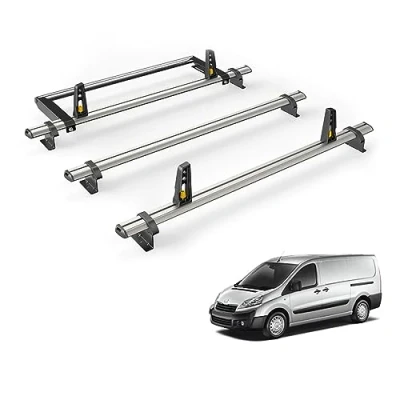 Image of Van Guard Roof Rack for Peugeot Expert (2007 2016) 3 Bars + Rear Ladder Roller [Only Suitable Low (H1) Models with Twin Doors] Ulti Bar VG248 3/VGR 15