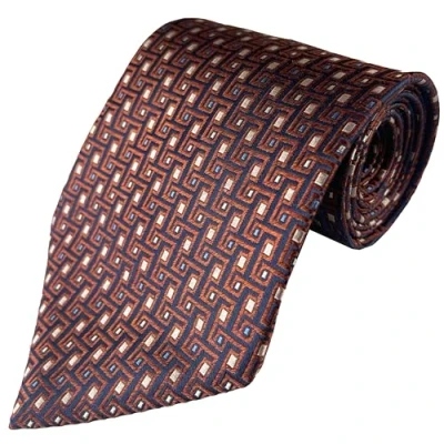 Image of Men&#039;s Silk Extra Wide 5 Inch Kipper Neck Tie (Navy Blue &amp; Brown Geometric Print)