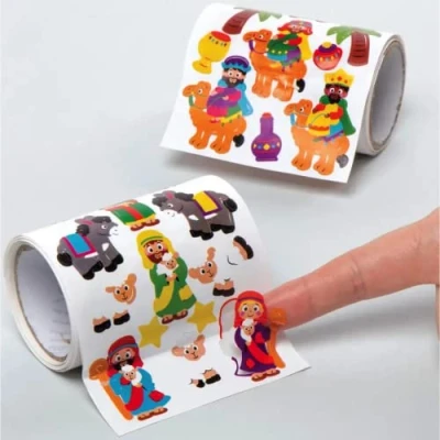 Image of Baker Ross AX576 Nativity Sticker Rolls Pack of 600, Kids Stickers, Ideal for Christmas Arts and Crafts Projects, Great Card Making Scrapbooking