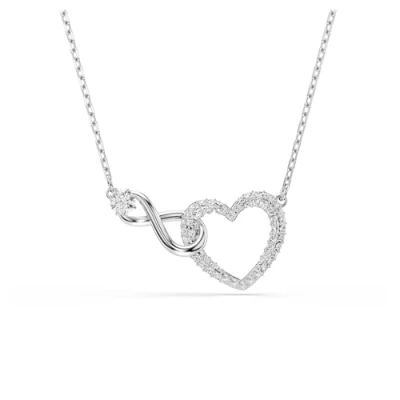 Image of Swarovski Infinity pendant, Heart and infinity, White, Rhodium plated