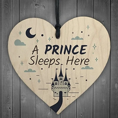 Image of RED OCEAN Prince Sleeps Here Plaque Boys Bedroom Accessory Blue Kids Wall Sign Quote Gift