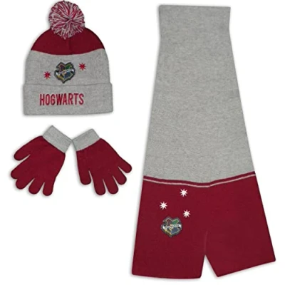 Image of Harry Potter Kids Winter Hat Scarf and Gloves Set (Grey, 6 8 Years)