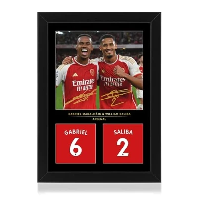 Image of Gabriel and Saliba Defensive Duo A4 Framed Photo Display Reproduced Digital Signature Gift For Arsenal FC Fans