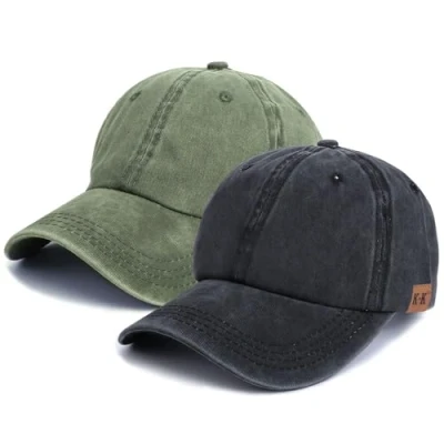 Image of Baseball Cap Plain Hat Lightweight Adjustable Washed Polo Style Classic Sports Casual Summer Sun for Unisex (Black+Green)