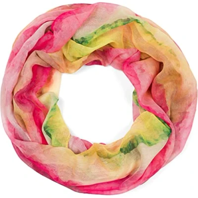 Image of styleBREAKER Ladies Loop Scarf with Colourful Watercolour Gradient Pattern, Lightweight Summery Tube multi coloured 01016220, Colour:Yellow red green