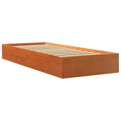 Image of vidaXL Single Bed Frame Solid Pine Wood, Wax Brown, Modern Design Bedstead with Plywood Slats, 90x190 cm Base