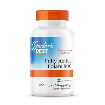 Image of Doctor&#039;s Best, Fully Active Folate with Quatrefolic (Folic Acid), 800mcg, 60 Vegan Capsules, Gluten Free, SOYA Vegetarian, Non GMO