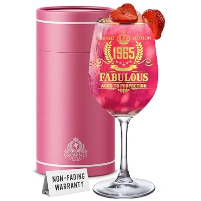 Image of CROWNLY CRYSTAL® 1965 60th Birthday Gifts for Her Wine Glass Personalised Women Decorations Ideas Mum Gift