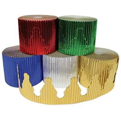 Image of Bright Ideas PK05 Crown Style Metallic Assortment, 10cm x 5m Corrugated Border Rolls for School Displays Arts and Crafts. BI7865.