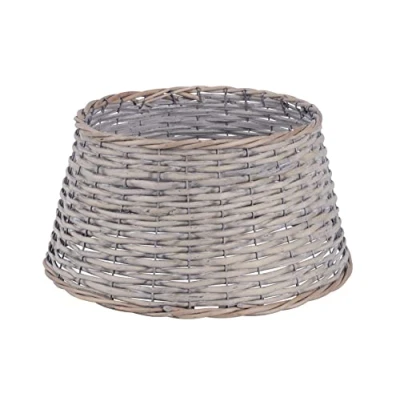 Image of Floralcraft Woven Willow Christmas Tree Skirt 57cm Base X 28cm Height, Xmas Stand Rattan Wicker Basket Decoration (Grey)