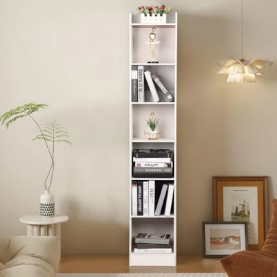 Image of loyliawa 70.9 Inch Tall Narrow Bookcase, 6 Tier Corner Bookshelf with Storage, Modern Slim Bookcase Open Shelves Tower Rack, Cube Display for Home Office White