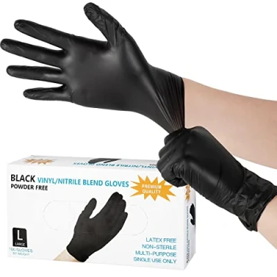 Image of Adifare 100pcs Black Disposable Gloves, Cozy Latex Free Vinyl Gloves for Women Men, Nitrile Powder Food Prep Cooking Medical Mechanic Tattoo Hair Dye(L,Black)