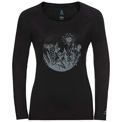 Image of Odlo Women&#039;s Crew Neck Concord Sweatshirt, Black Flower Circle Print SS20, M