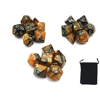 Image of DollaTek Polyhedral dice Set Table Games 3 Sets x 7 (21 Pieces) Die Series D20 D12 D10 D8 D6 D4 DND RPG MTG Double Colors One Piece (Black and Yellow)