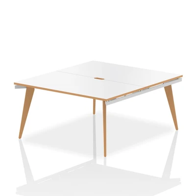 Image of Oslo 1400mm B2B 2 Person Desk White Top Natural Wood Edge Frame