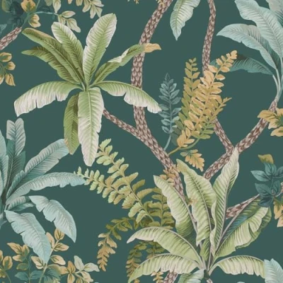 Image of Trailing Palm Tropical Leaves Foliage Green Leaf Wallpaper Perfect for Living Roooms, Restrooms, Themed Bedroms Teal Colours Holden 13801
